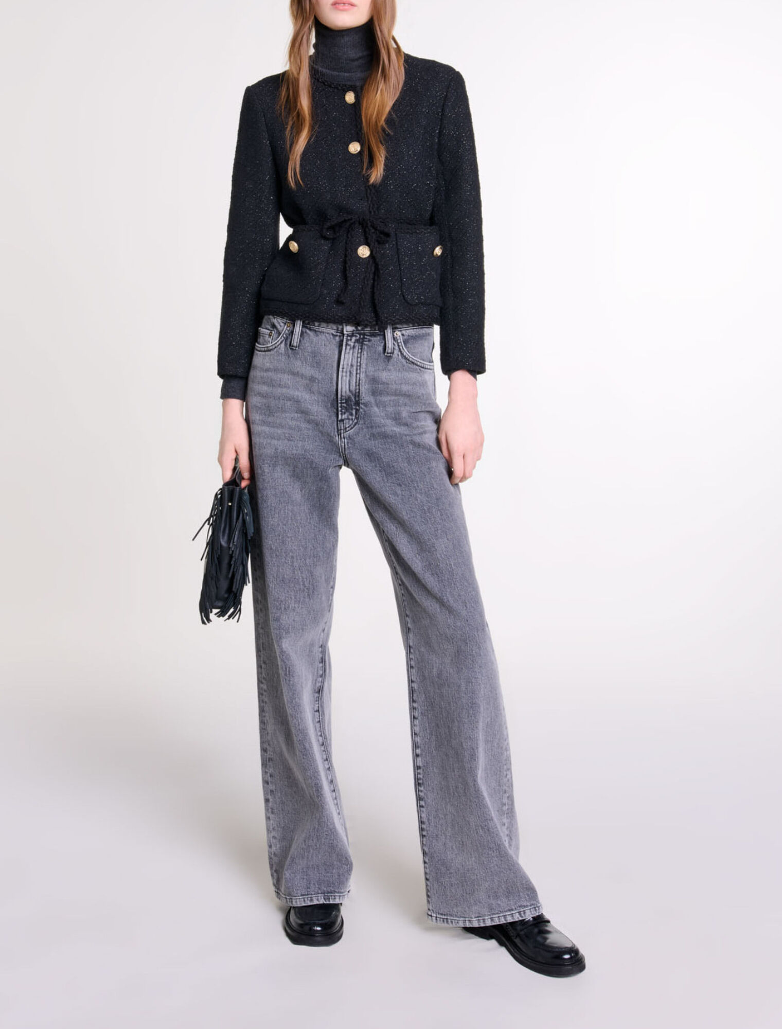 Gerade Jacke aus gl&auml;nzendem Tweed