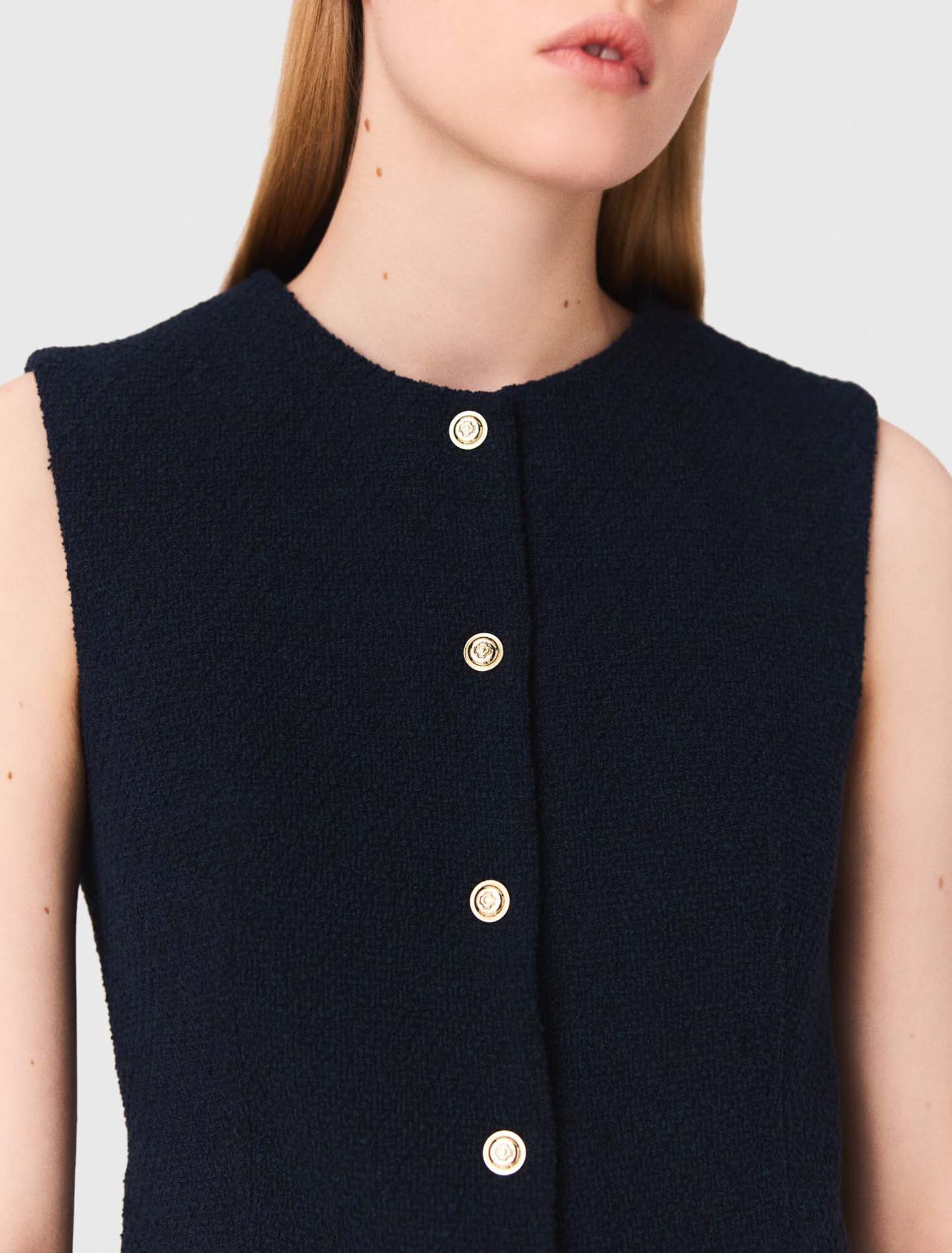 Lange ärmellose Tweedjacke