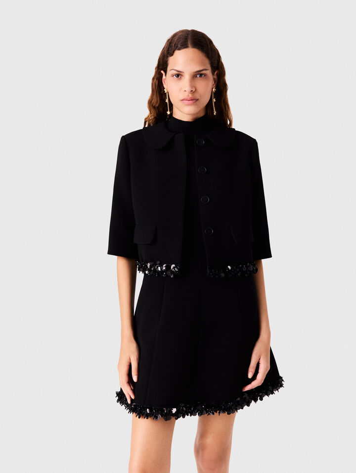 Kurze Cr&ecirc;pe-Jacke mit Perlen