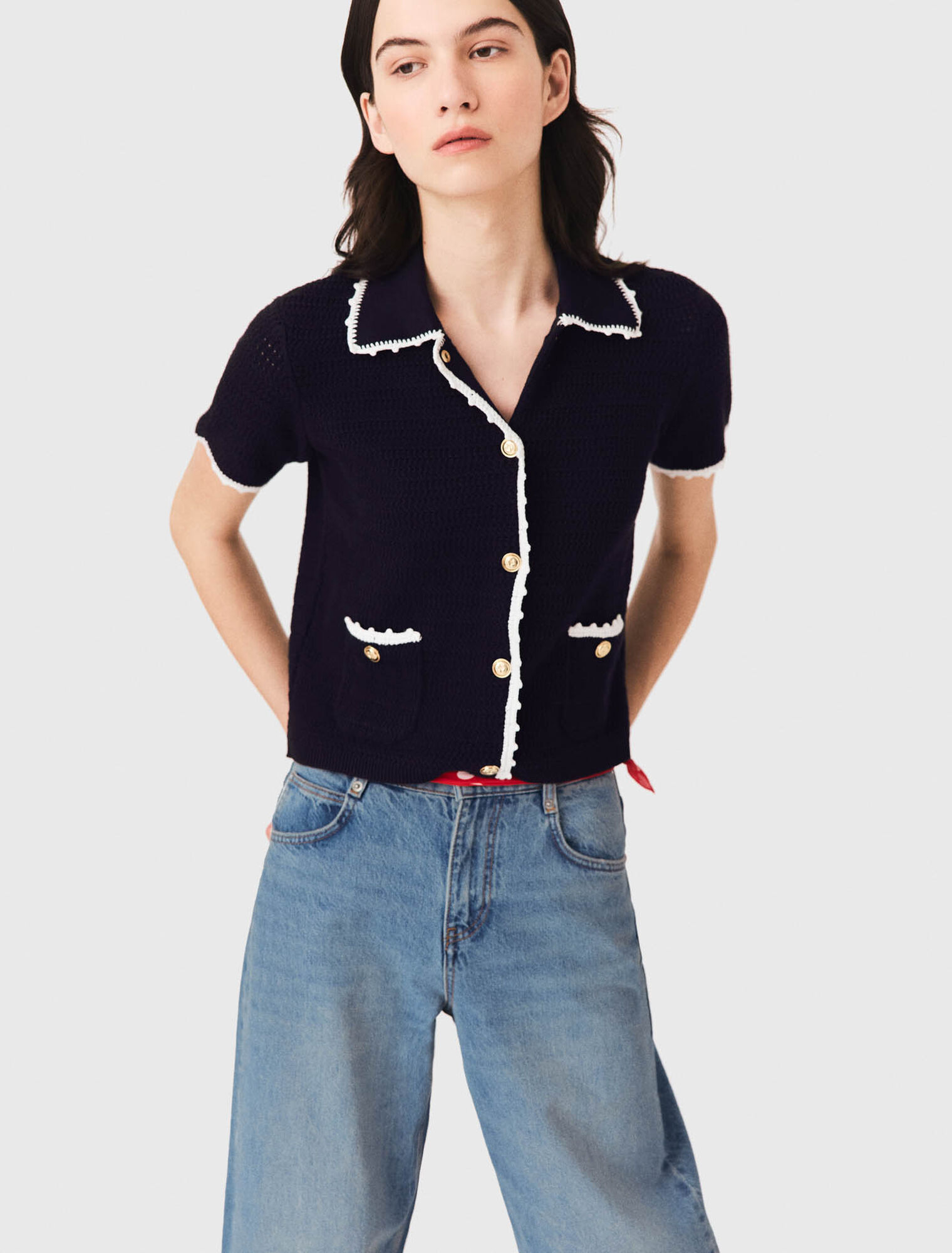 Cardigan mit H&auml;kelabschl&uuml;ssen