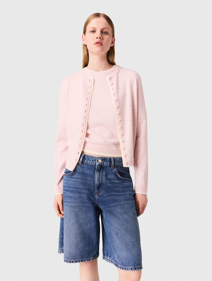 Cardigan aus 100% Wolle mit Strass