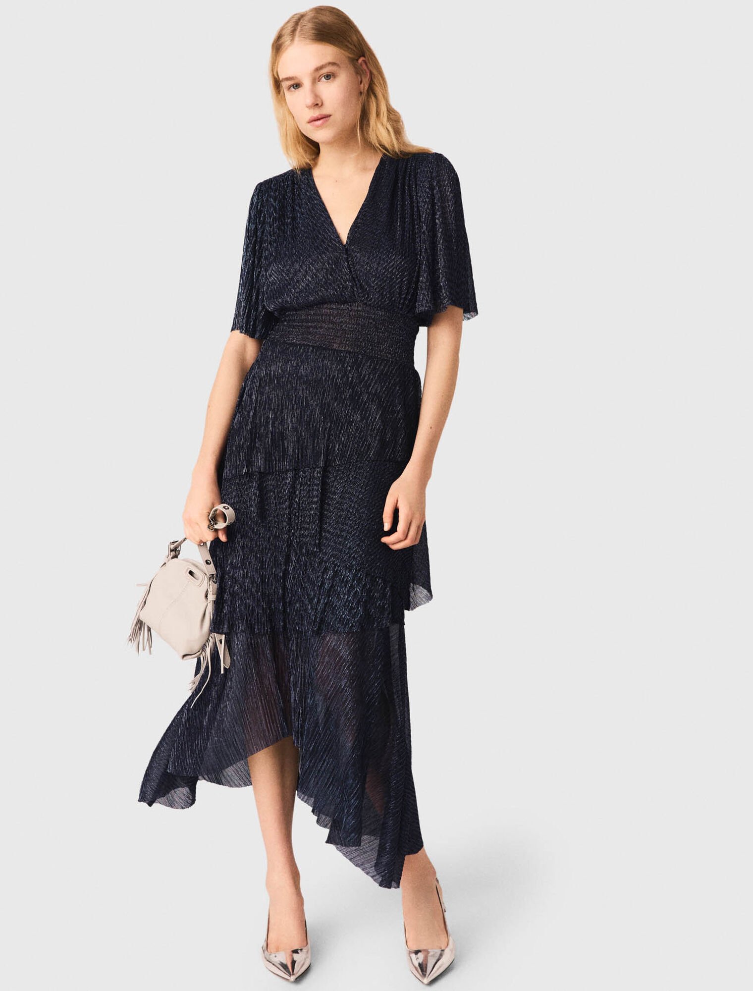 Metallisches Midikleid mit Volants