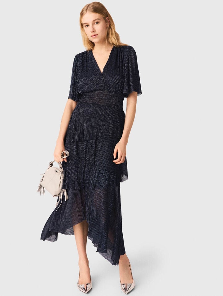 Metallisches Midikleid mit Volants