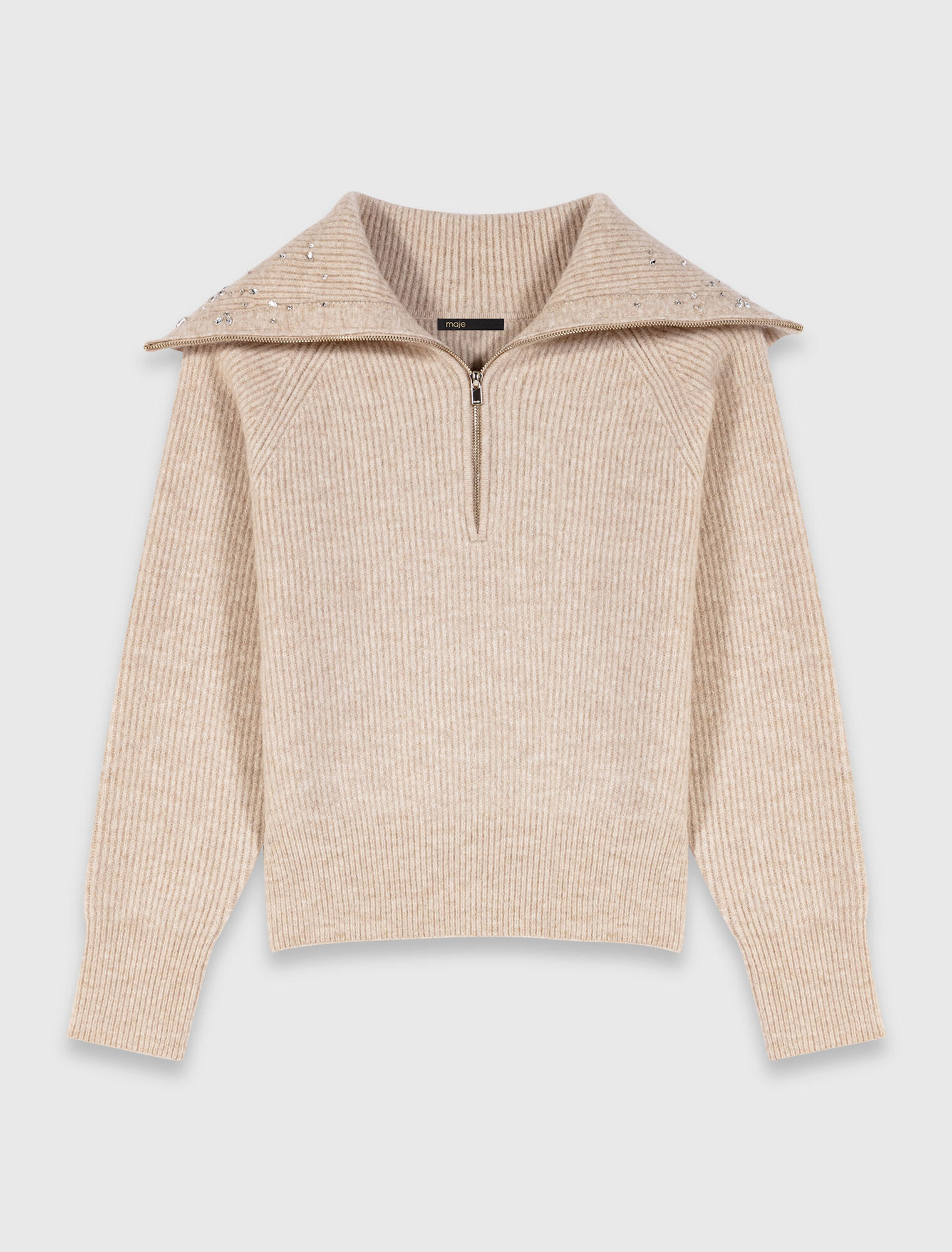 Strass-Pullover mit Reißverschlusskragen