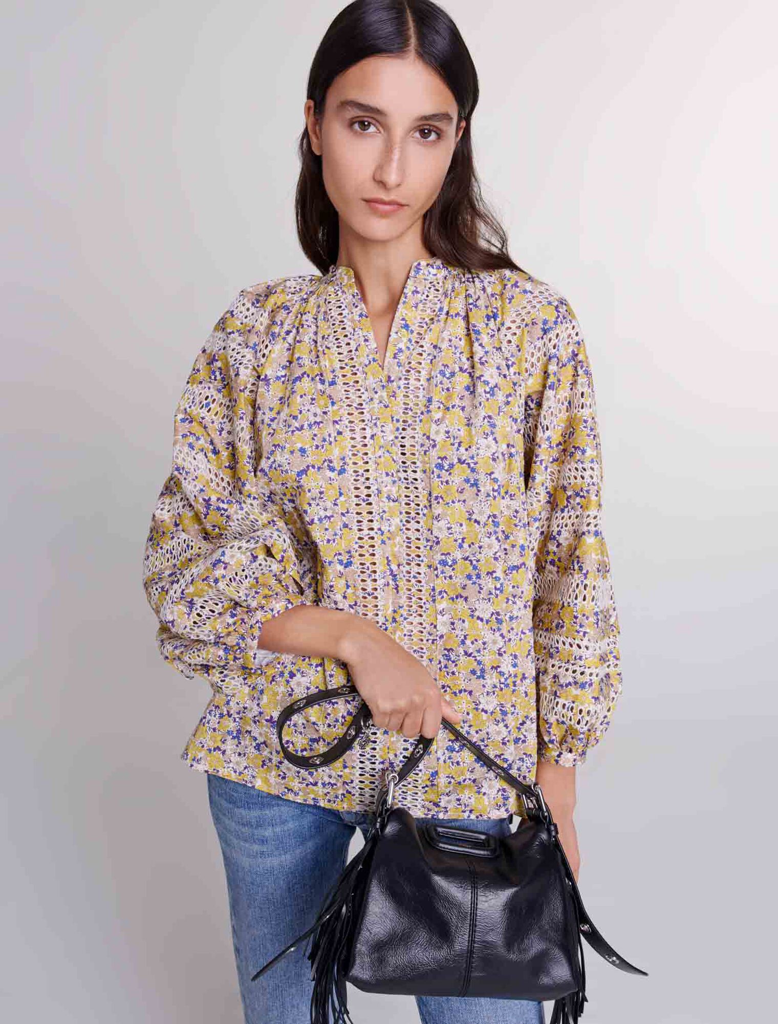 Bluse mit Aufdruck und Stickerei