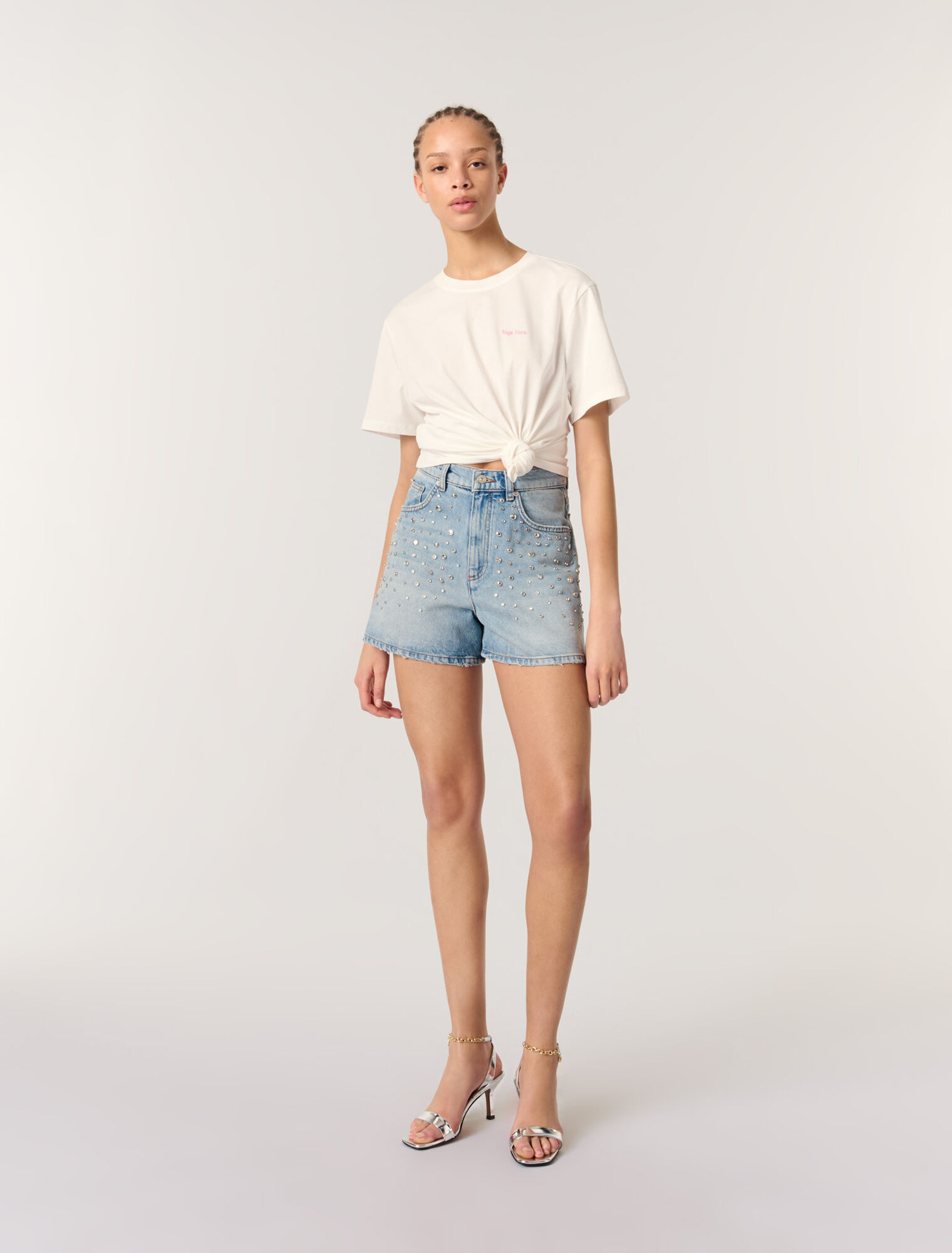 Denim-Shorts mit Nieten