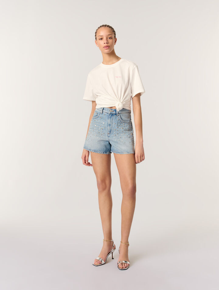 Denim-Shorts mit Nieten