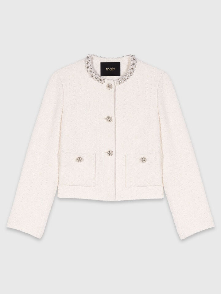 Tweed-Jacke mit Perlenborte