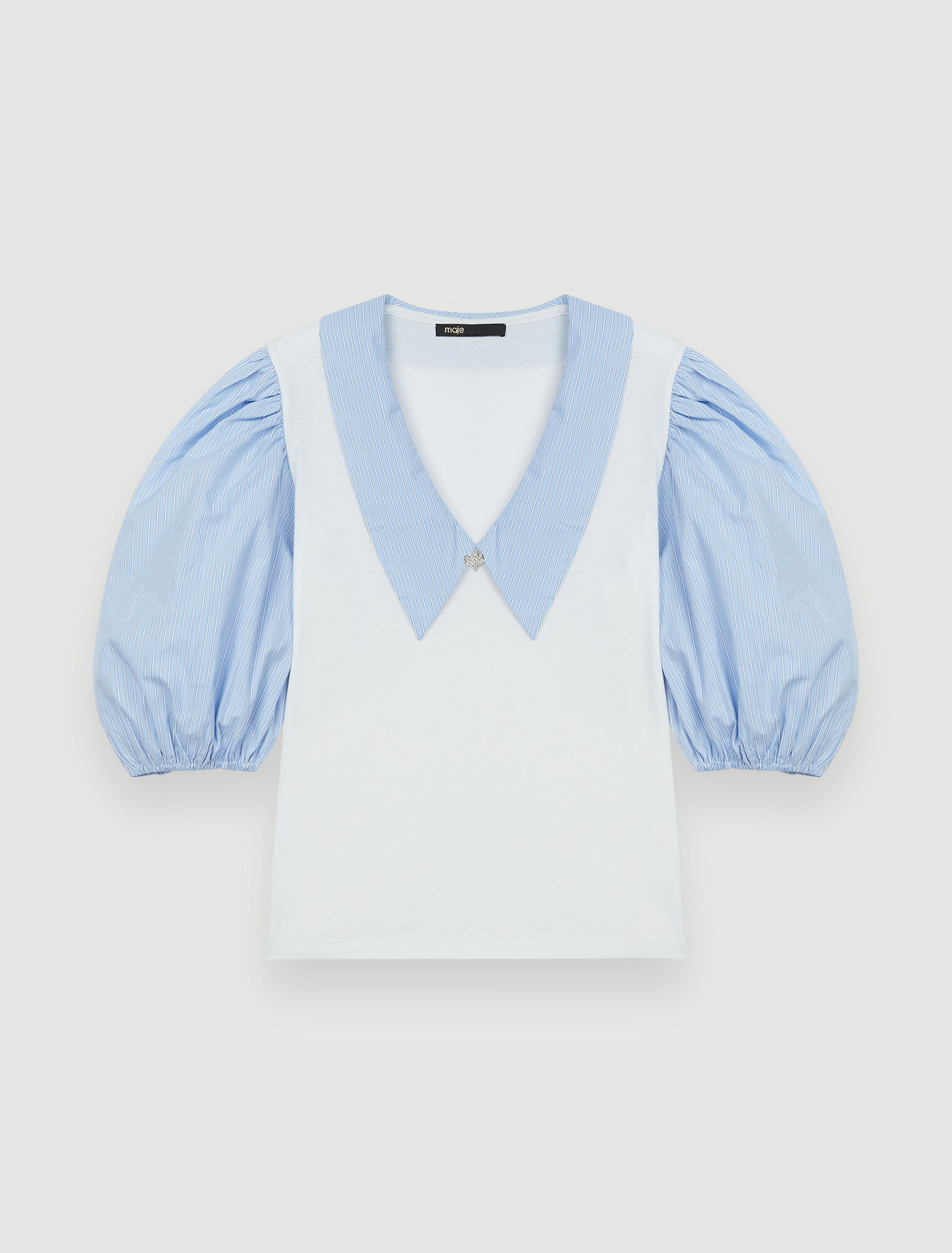T-Shirt aus Materialmix mit Kragen