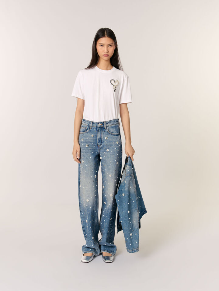 Weite Jeans mit Stickereien