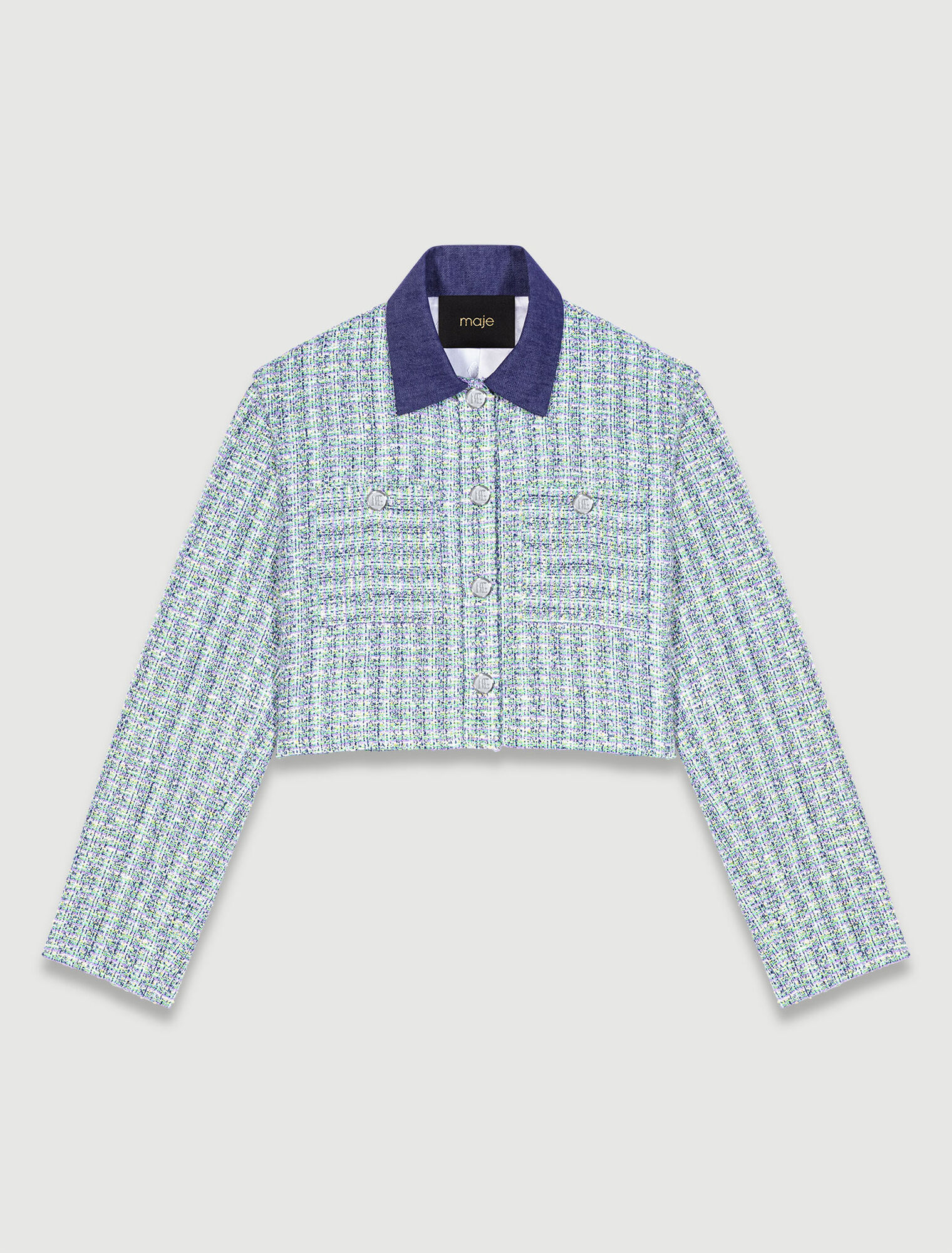 Kurze, kontrastreiche Tweed-Jacke