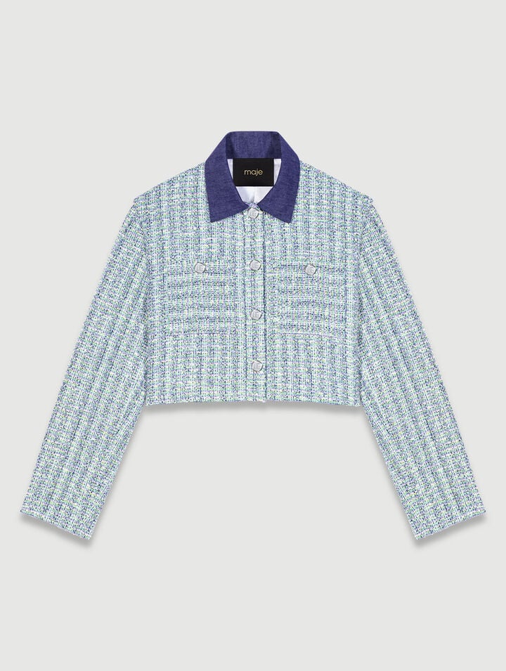 Kurze, kontrastreiche Tweed-Jacke