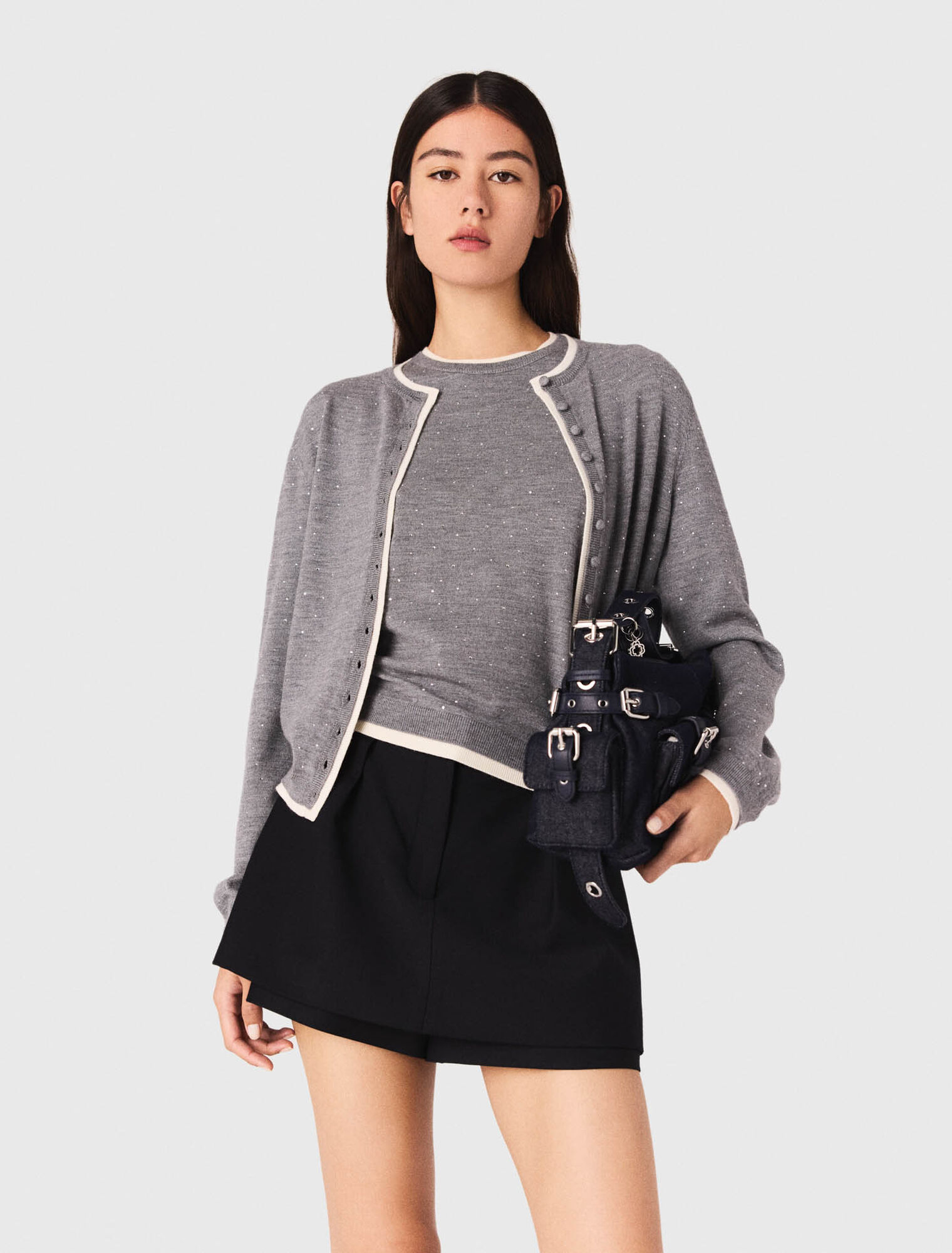 Cardigan aus 100% Wolle mit Strass