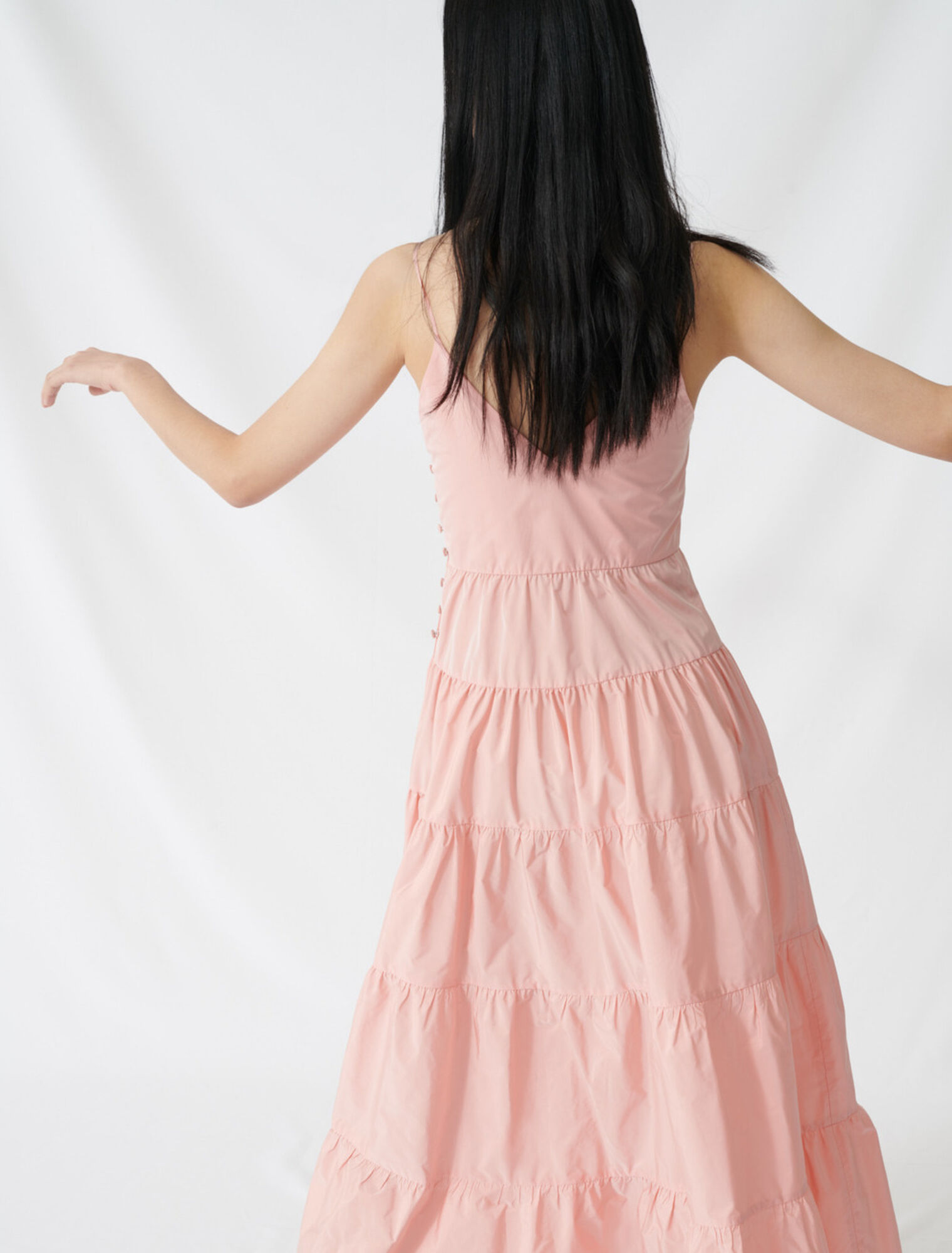 Maxi-Kleid aus Taft mit schmalen Trägern