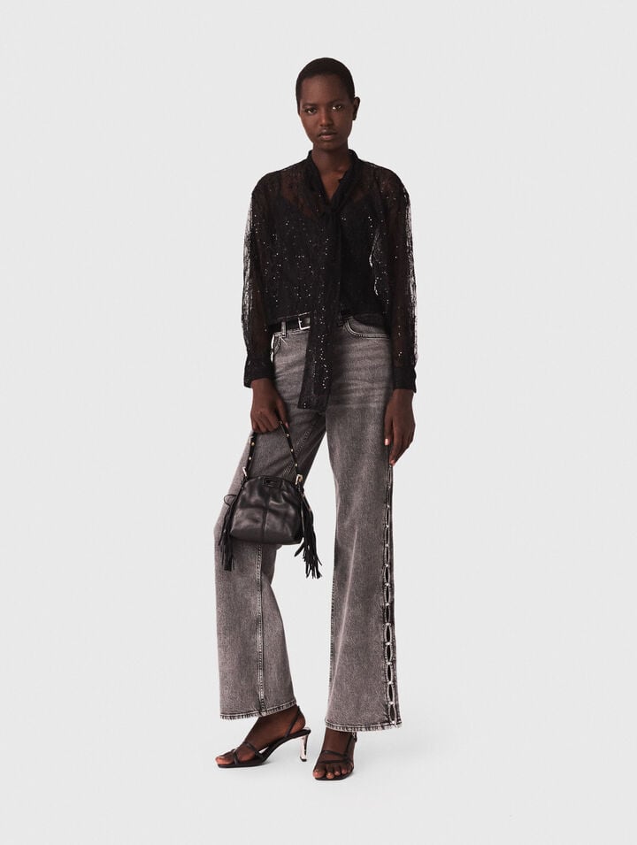 Bluse mit Lavallière-Kragen aus Spitze