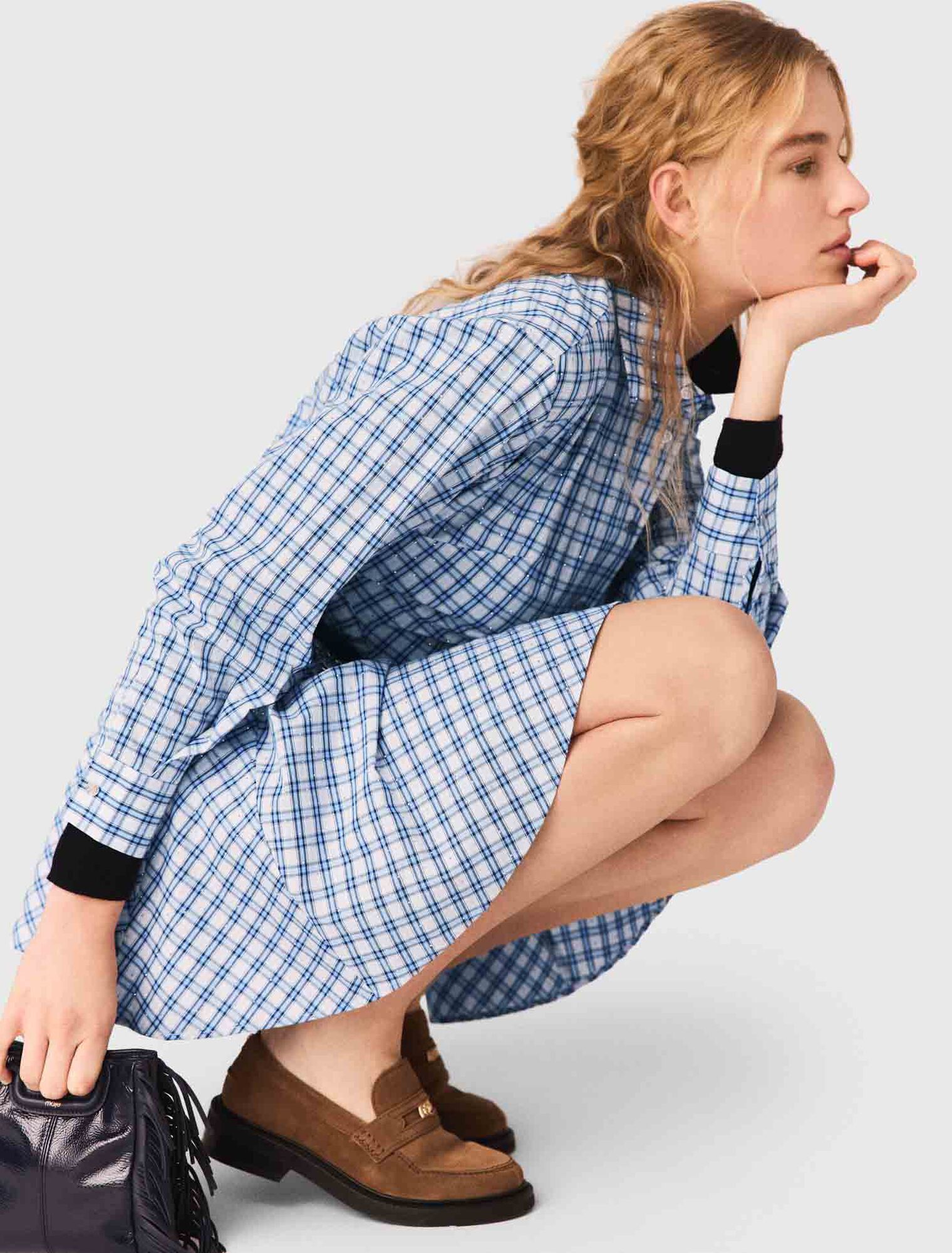 Strass-Baumwoll-Hemdblusenkleid