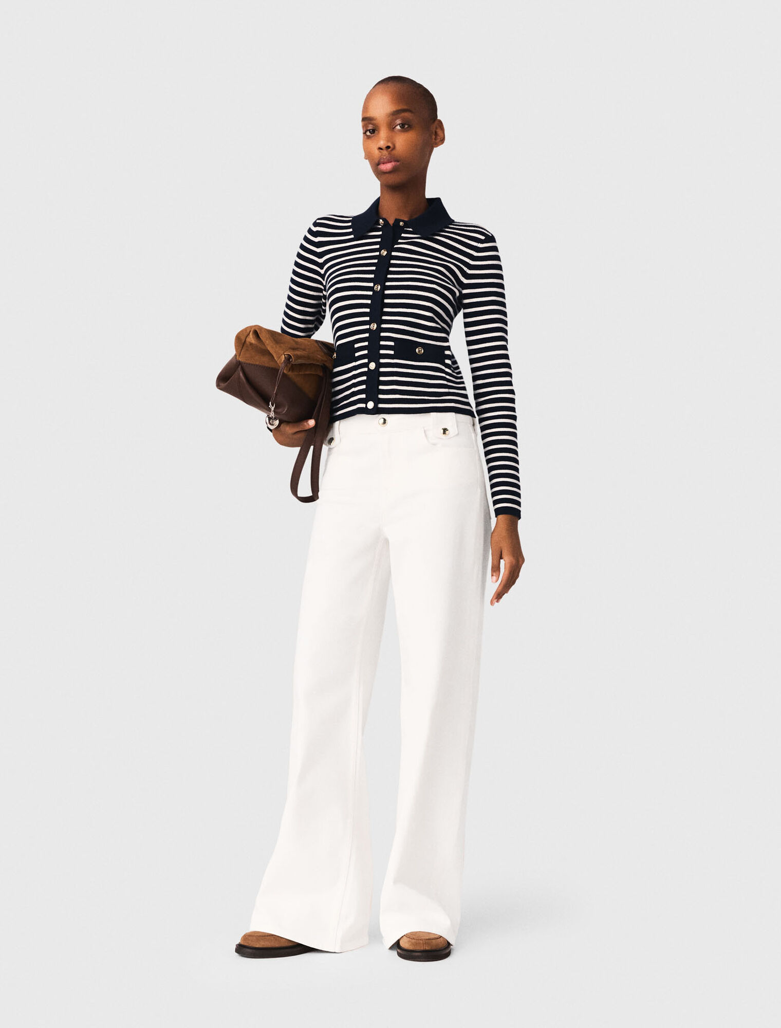 Gestreifter Cardigan mit Polokragen