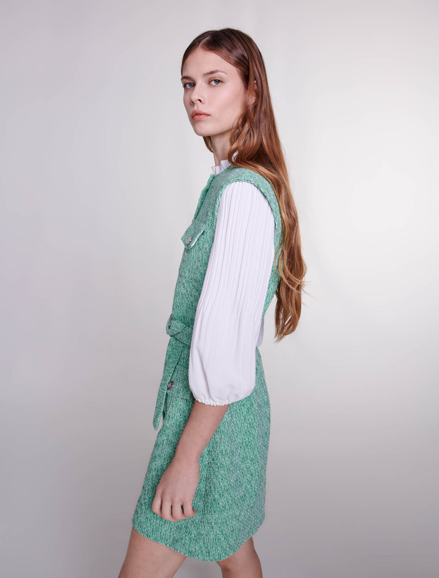Tweedkleid mit Material-Duo