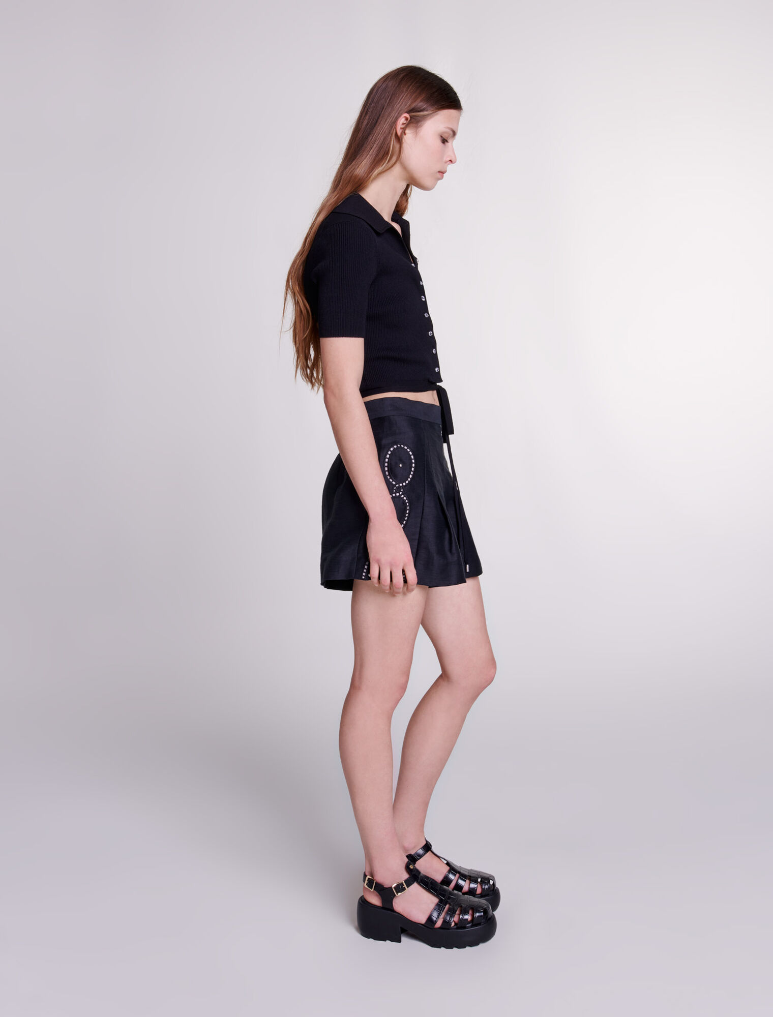 Leinen-Shorts Nieten & Lochmuster