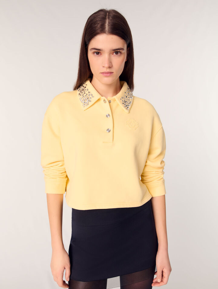 Kurzes Sweatshirt mit Schmuckkragen