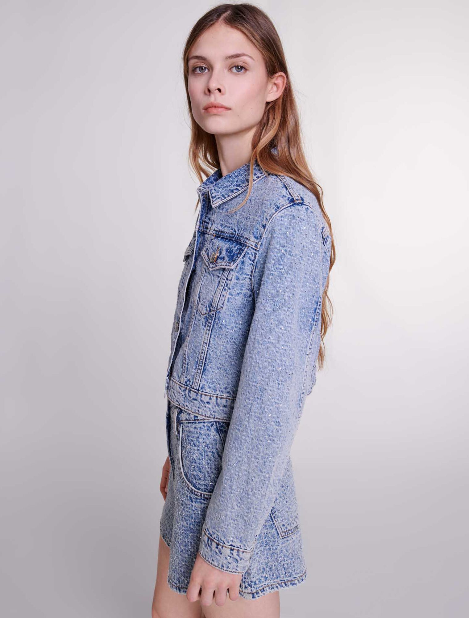 Jeansshorts mit Jacquard & Strass