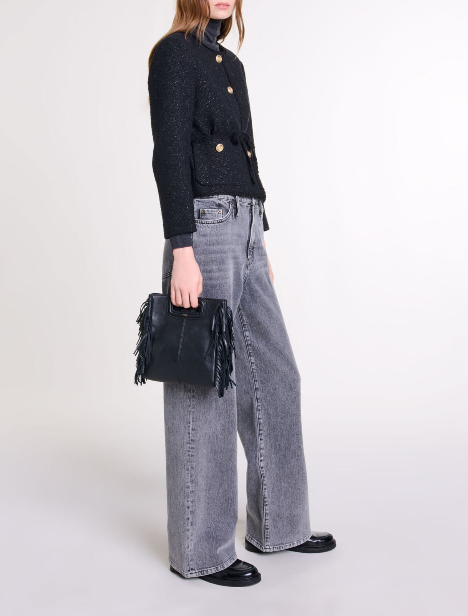 Gerade Jacke aus gl&auml;nzendem Tweed