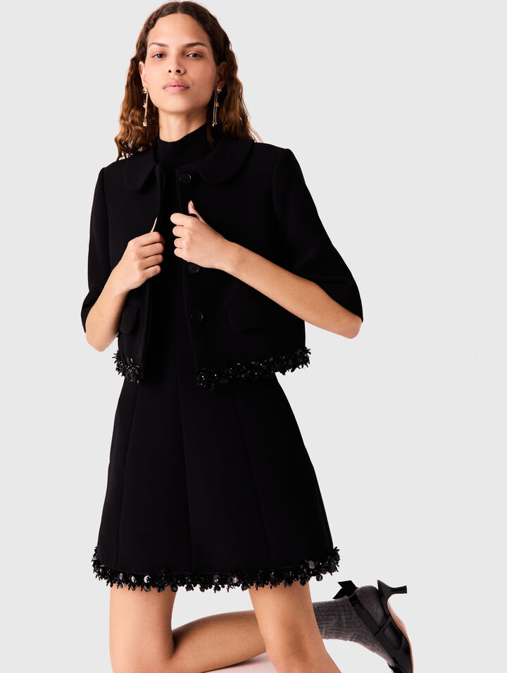 Kurze Cr&ecirc;pe-Jacke mit Perlen