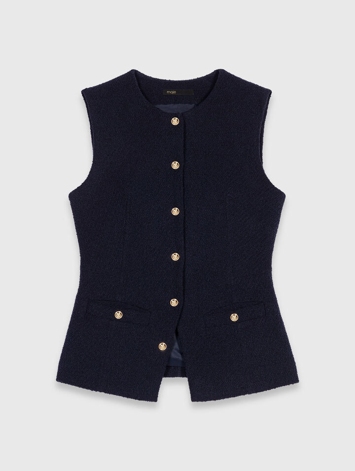 Lange ärmellose Tweedjacke
