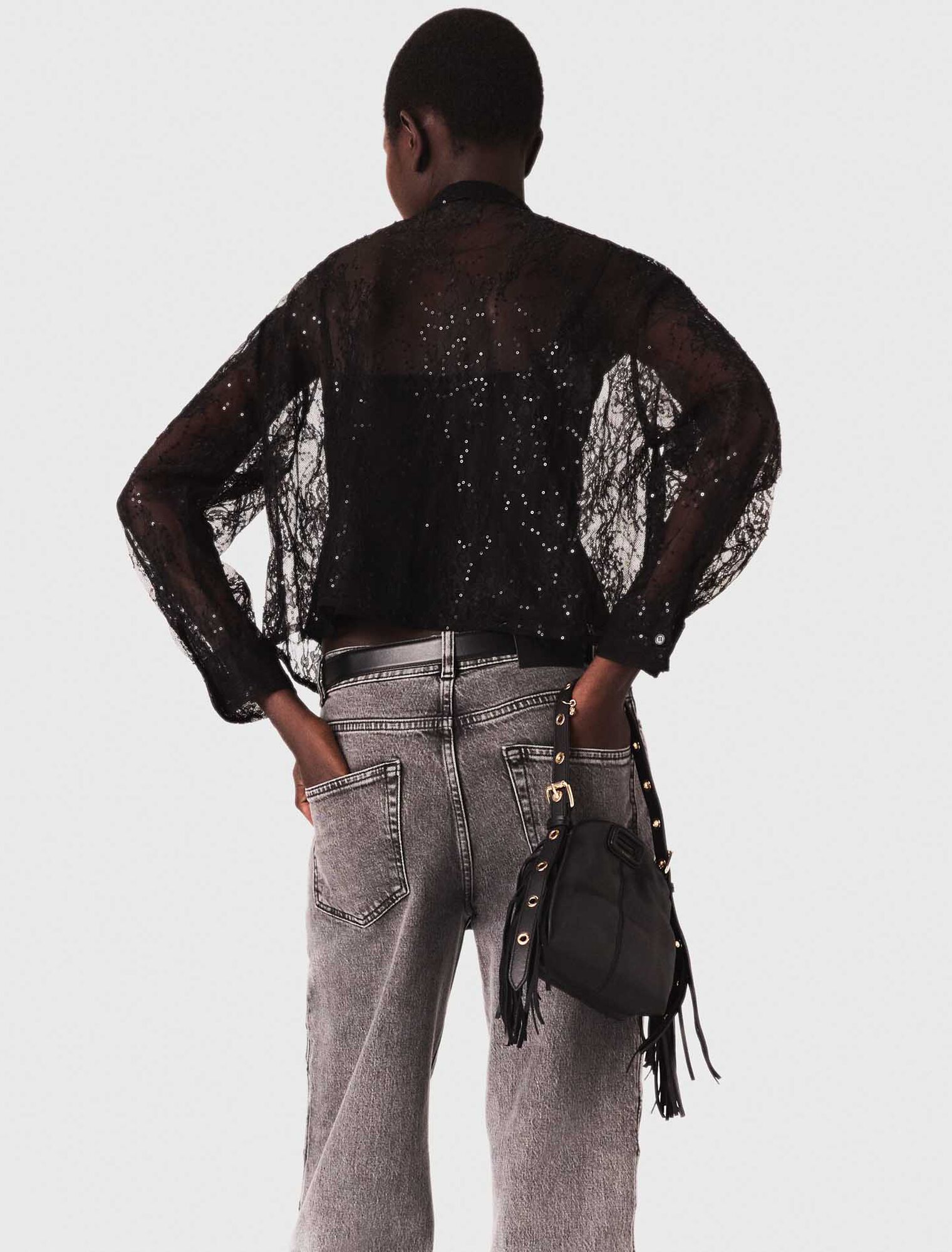 Bluse mit Lavallière-Kragen aus Spitze