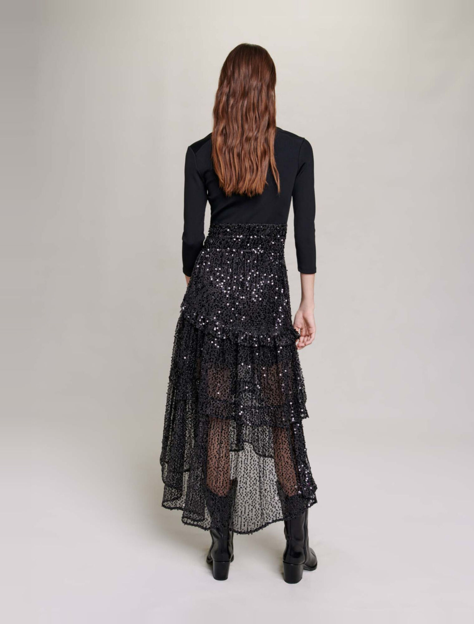 Langes Mesh-Kleid mit Pailletten