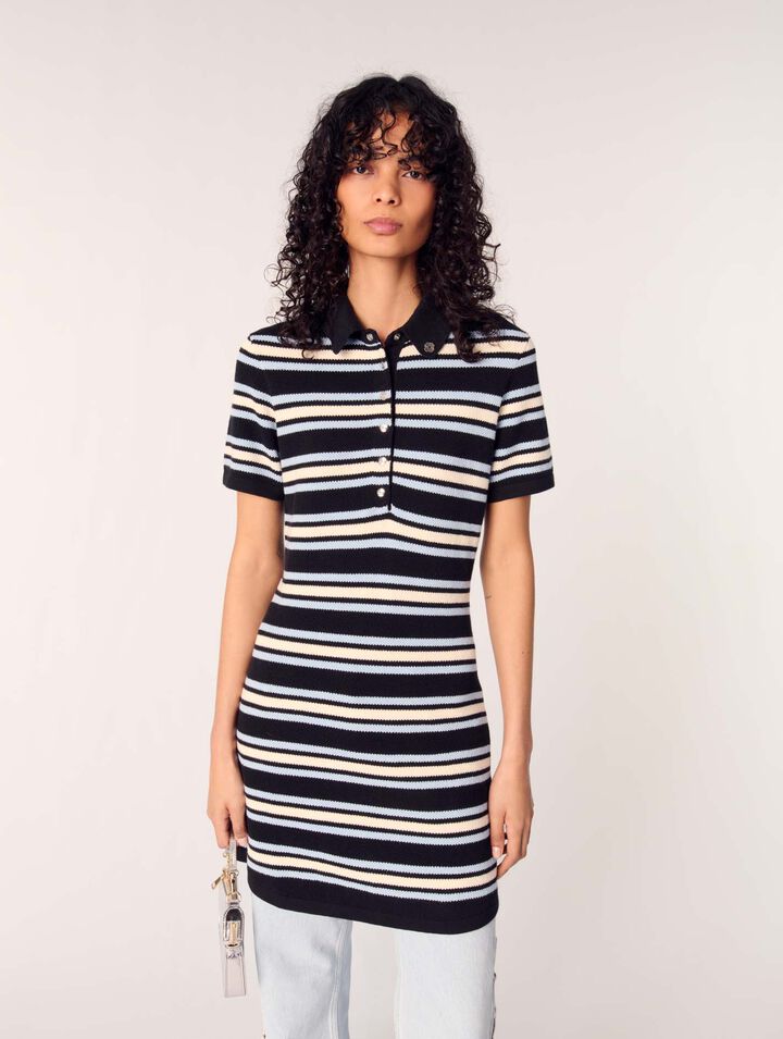 Gestreiftes Polokleid aus Strick