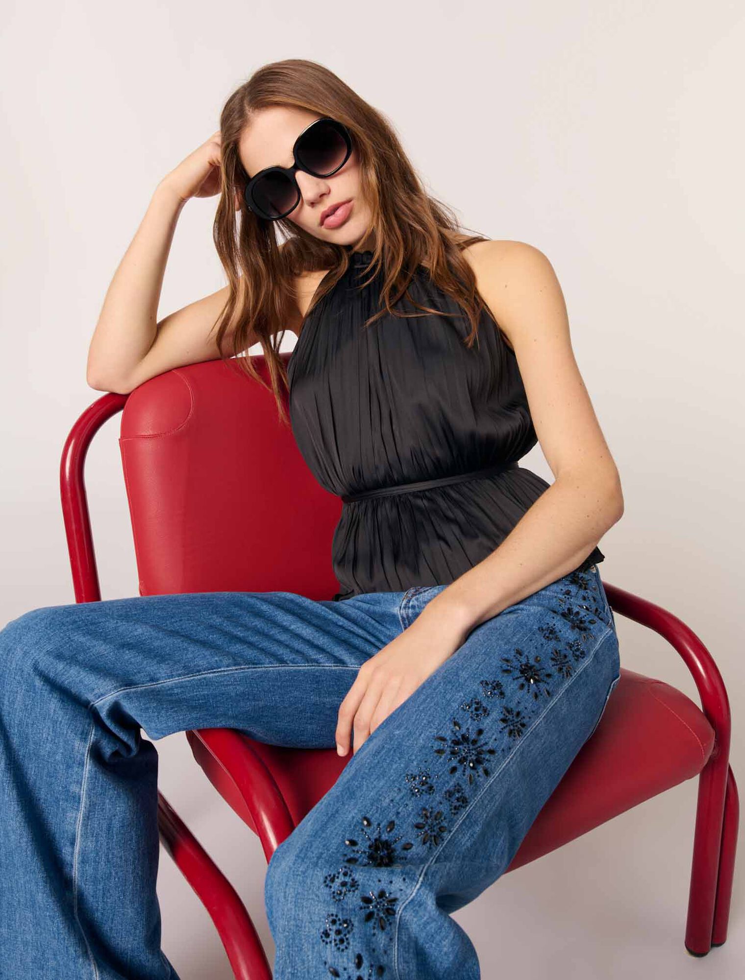 Plissiertes Top aus Satin