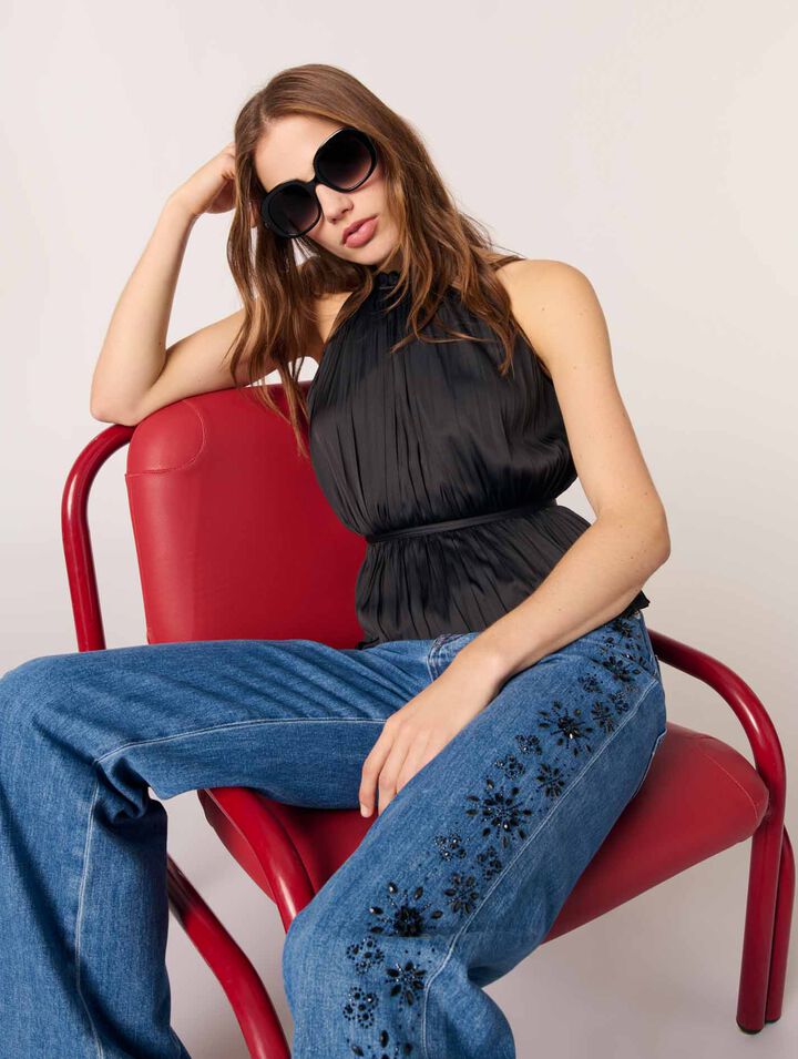 Plissiertes Top aus Satin