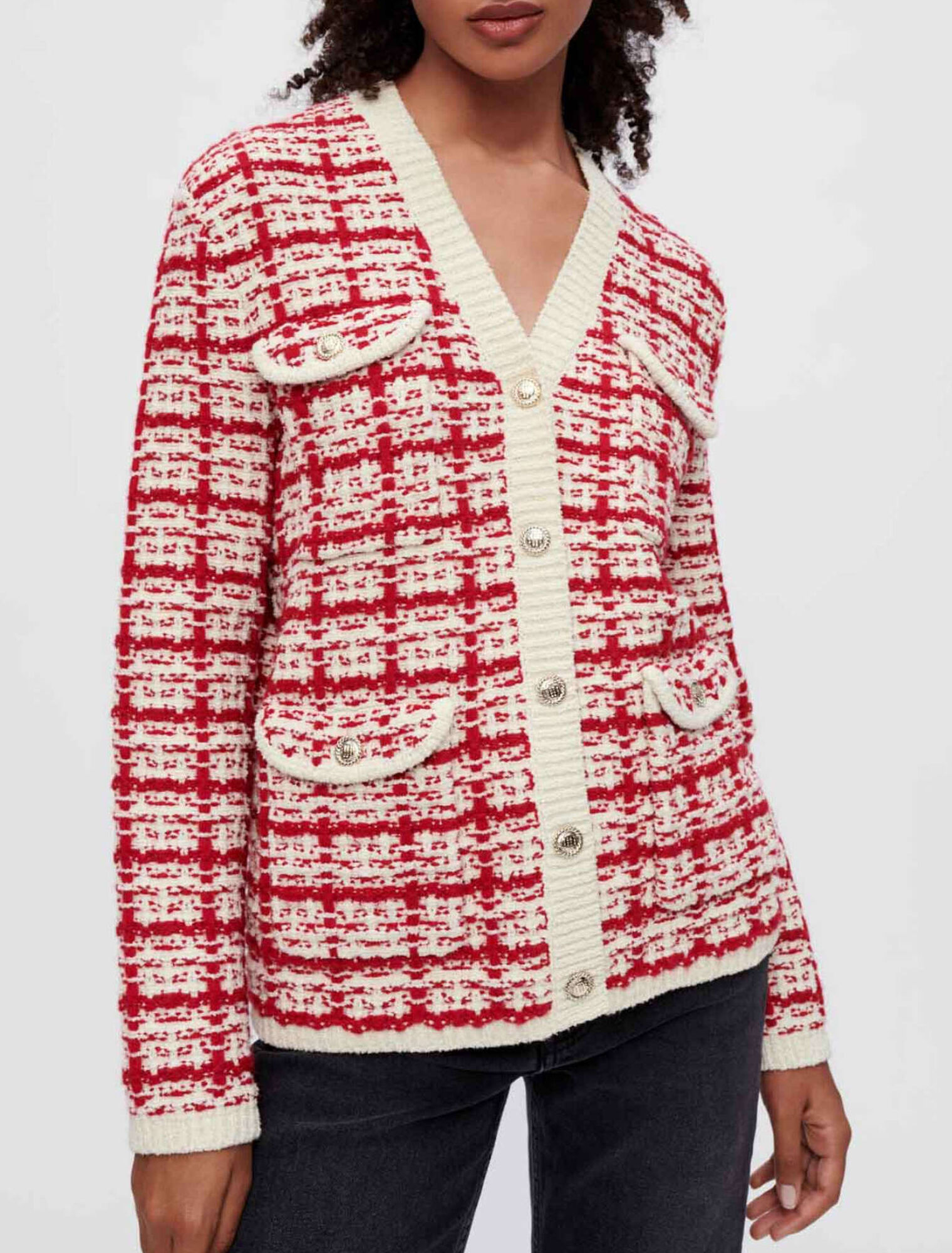 Zweifarbige Strickjacke in Tweed-Optik