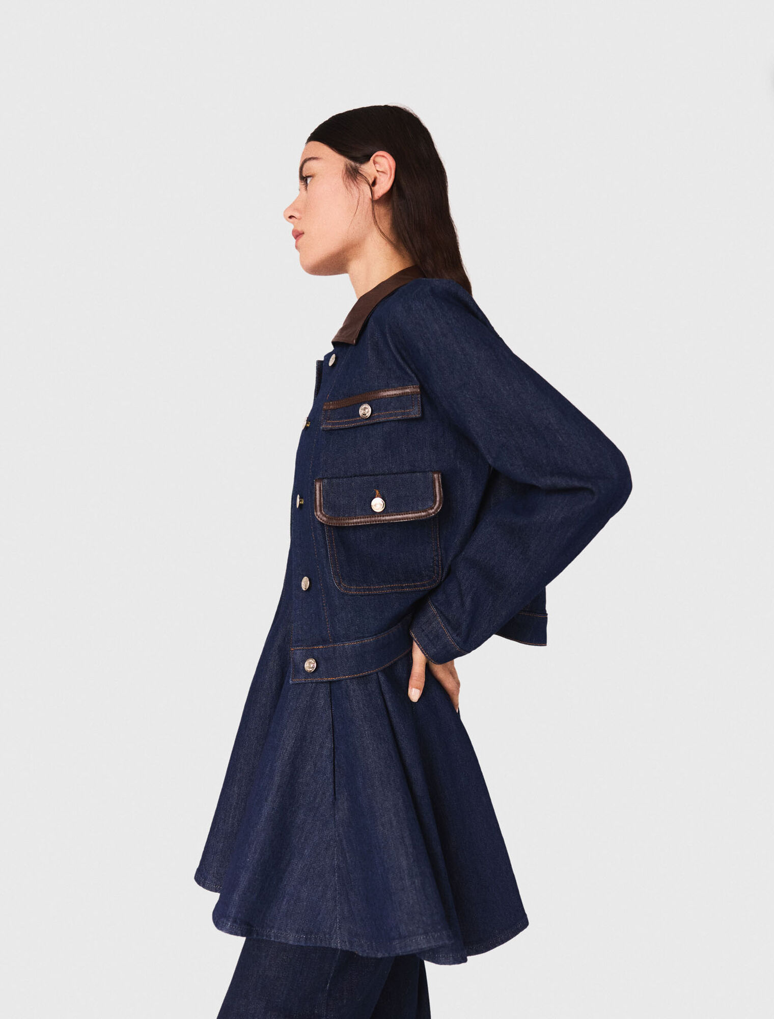 Jeansjacke mit Kunstlederkragen