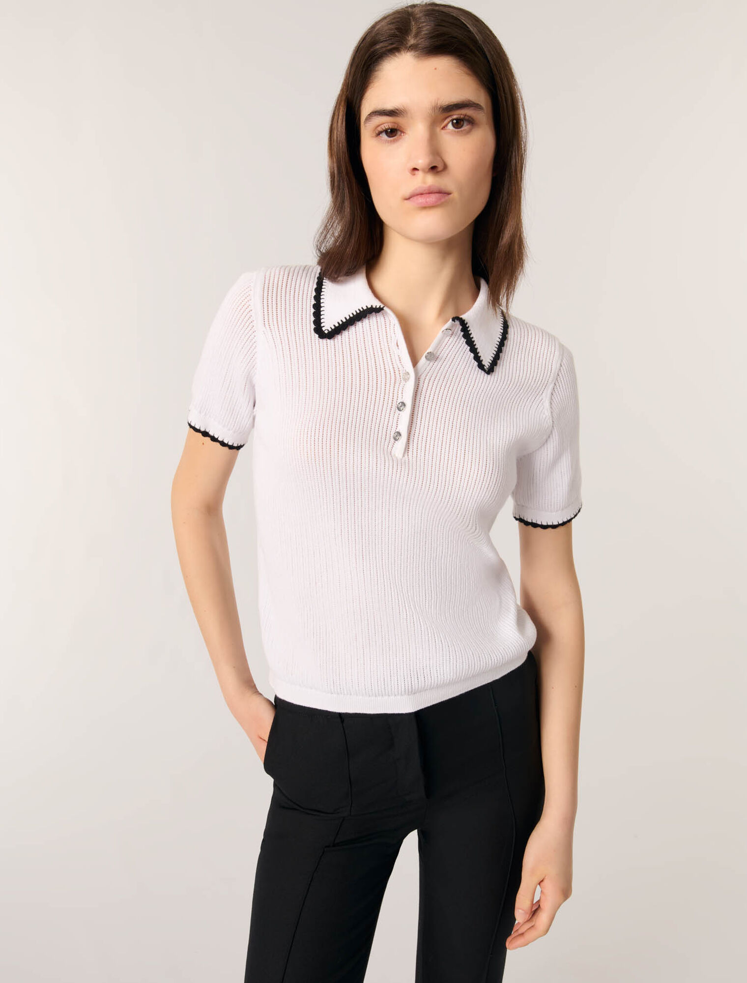 Poloshirt aus Pointelle-Strick