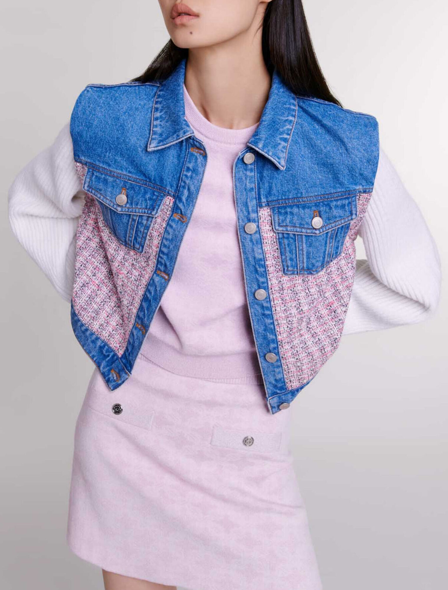 Kurzer Blouson aus Denim und Tweed