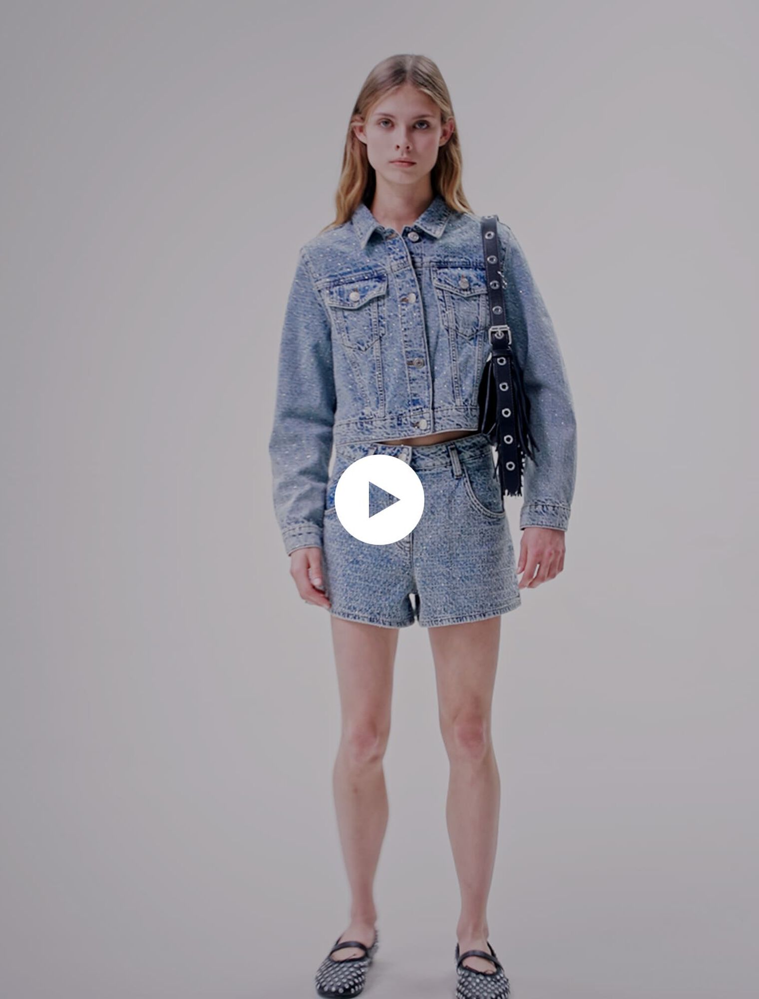 Jeansshorts mit Jacquard & Strass