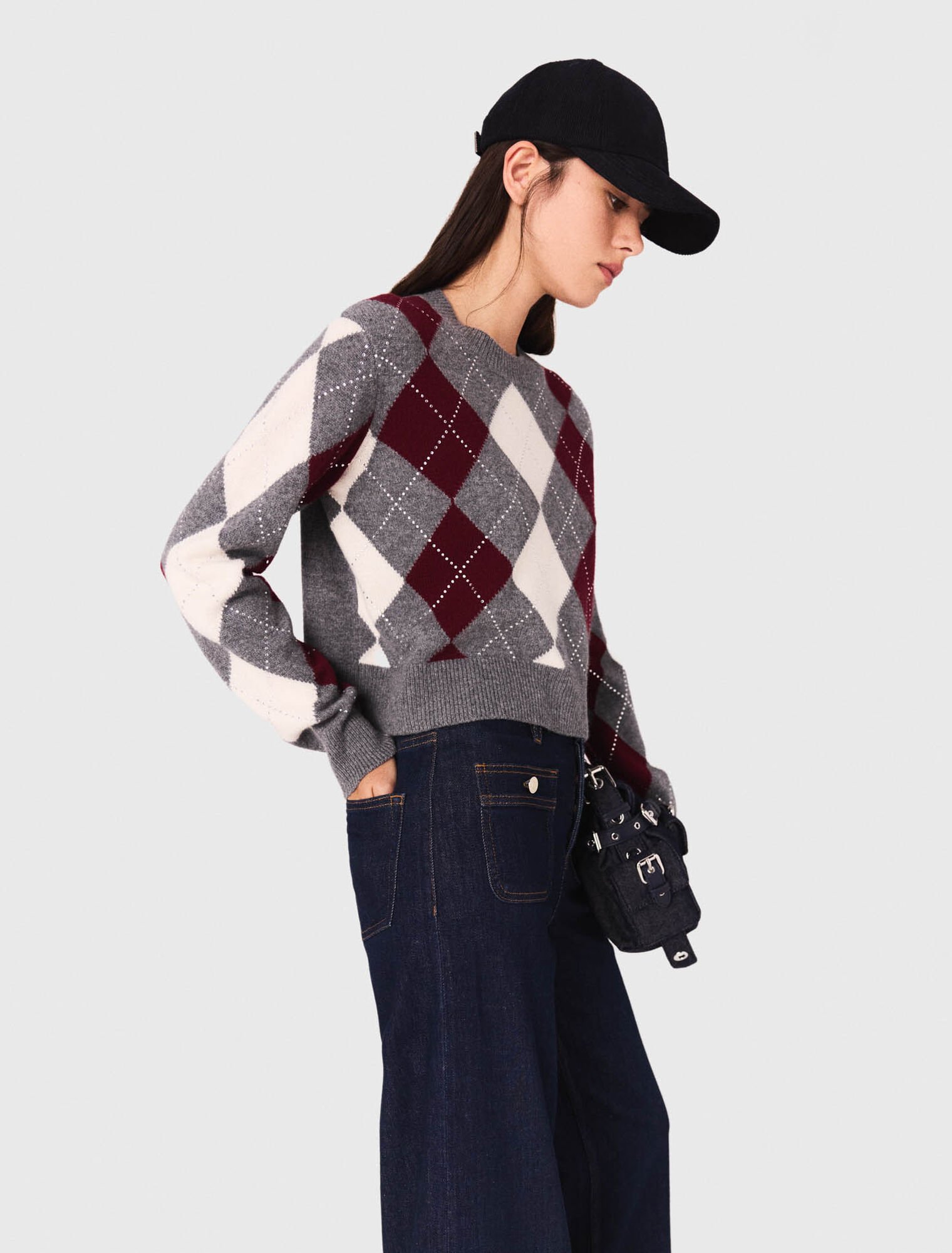 Kurzer Pullover mit Argyle-Muster