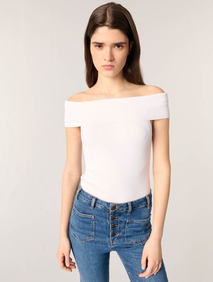Rippstricktop mit Bardot-Kragen