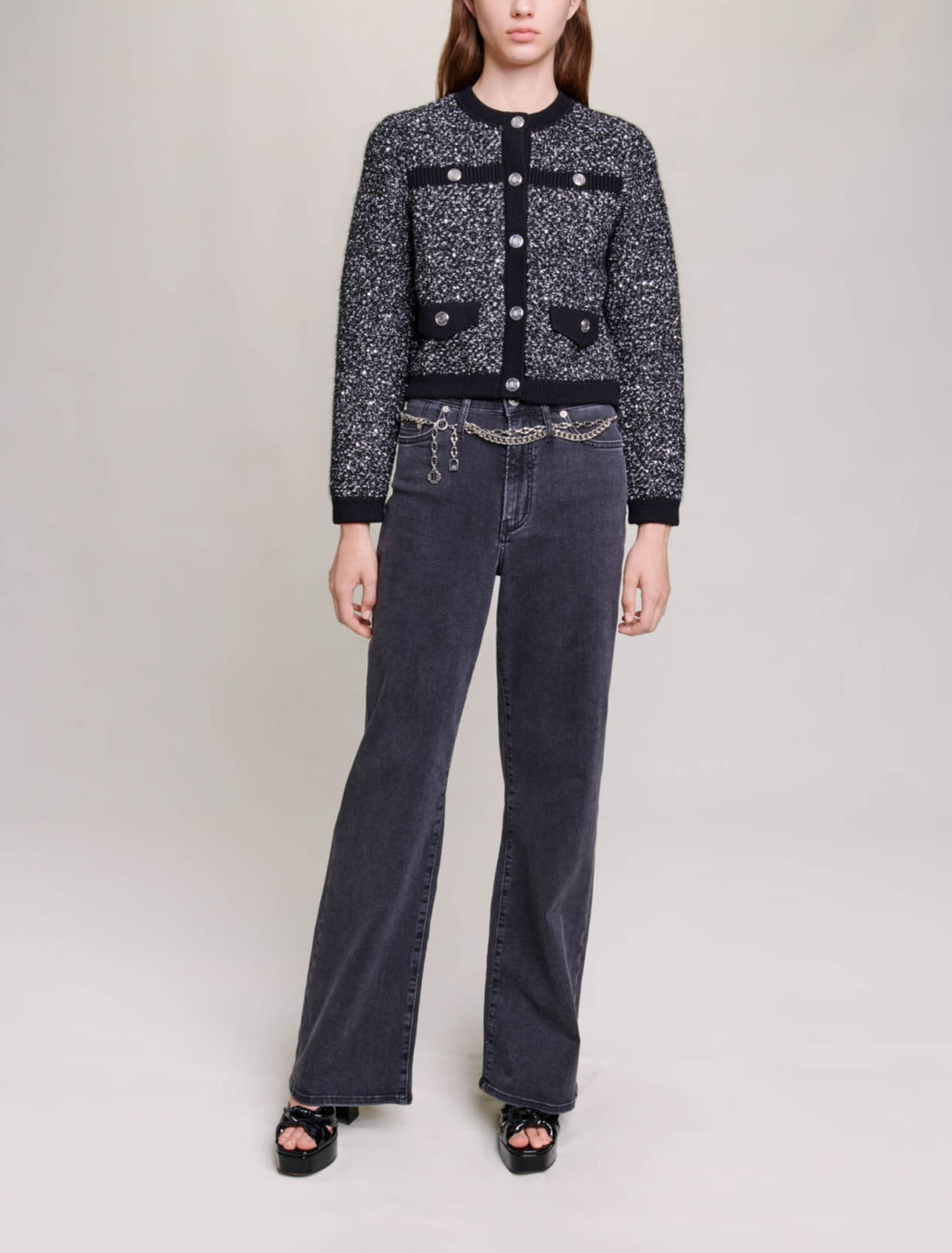 Kurzer Cardigan in Tweed-Optik