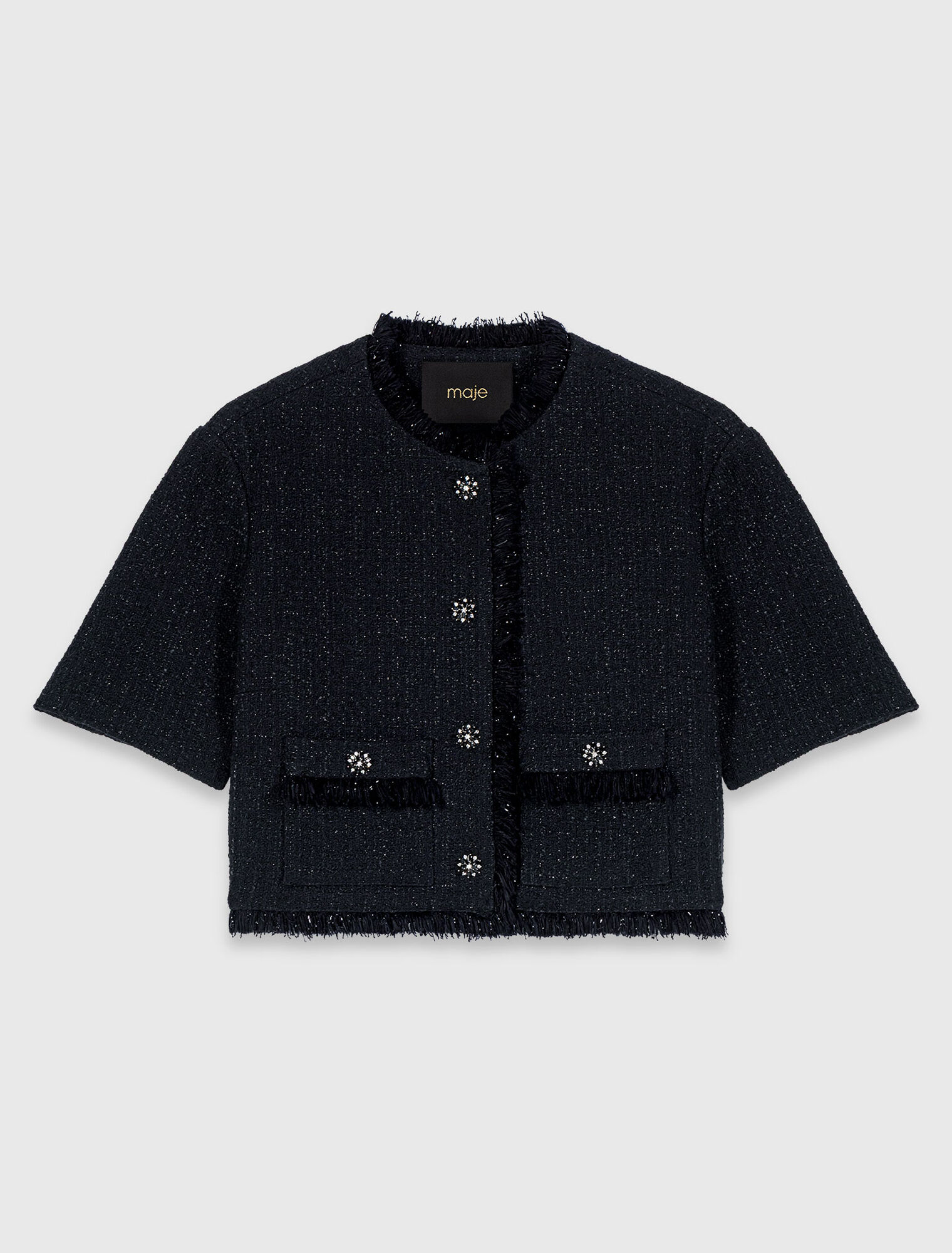 Kurze, glänzende Tweed-Jacke