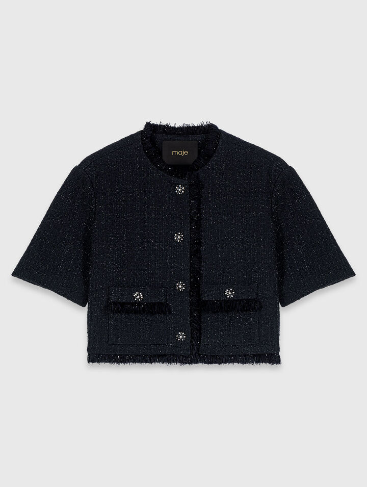 Kurze, glänzende Tweed-Jacke