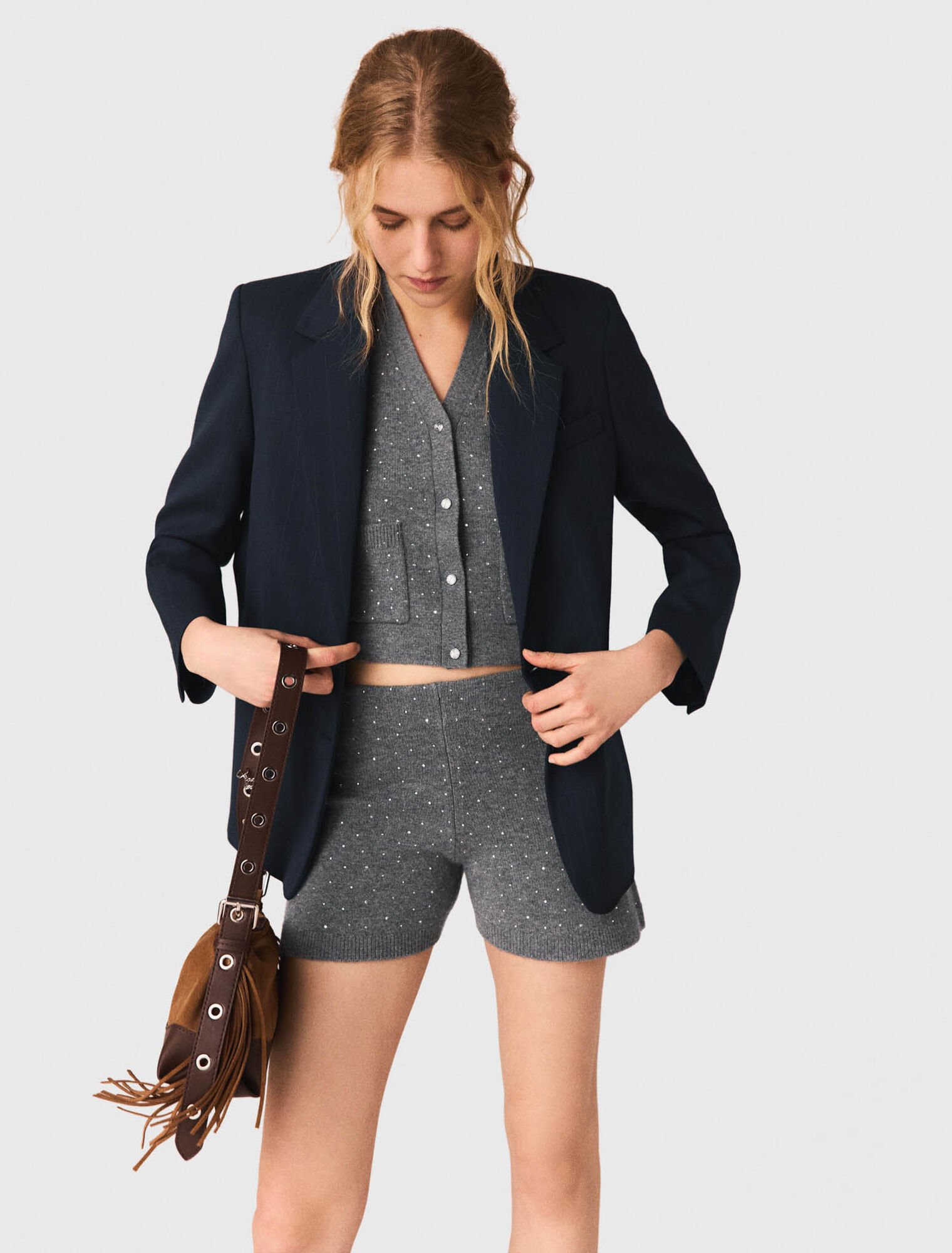 Shorts aus Strick mit Strass