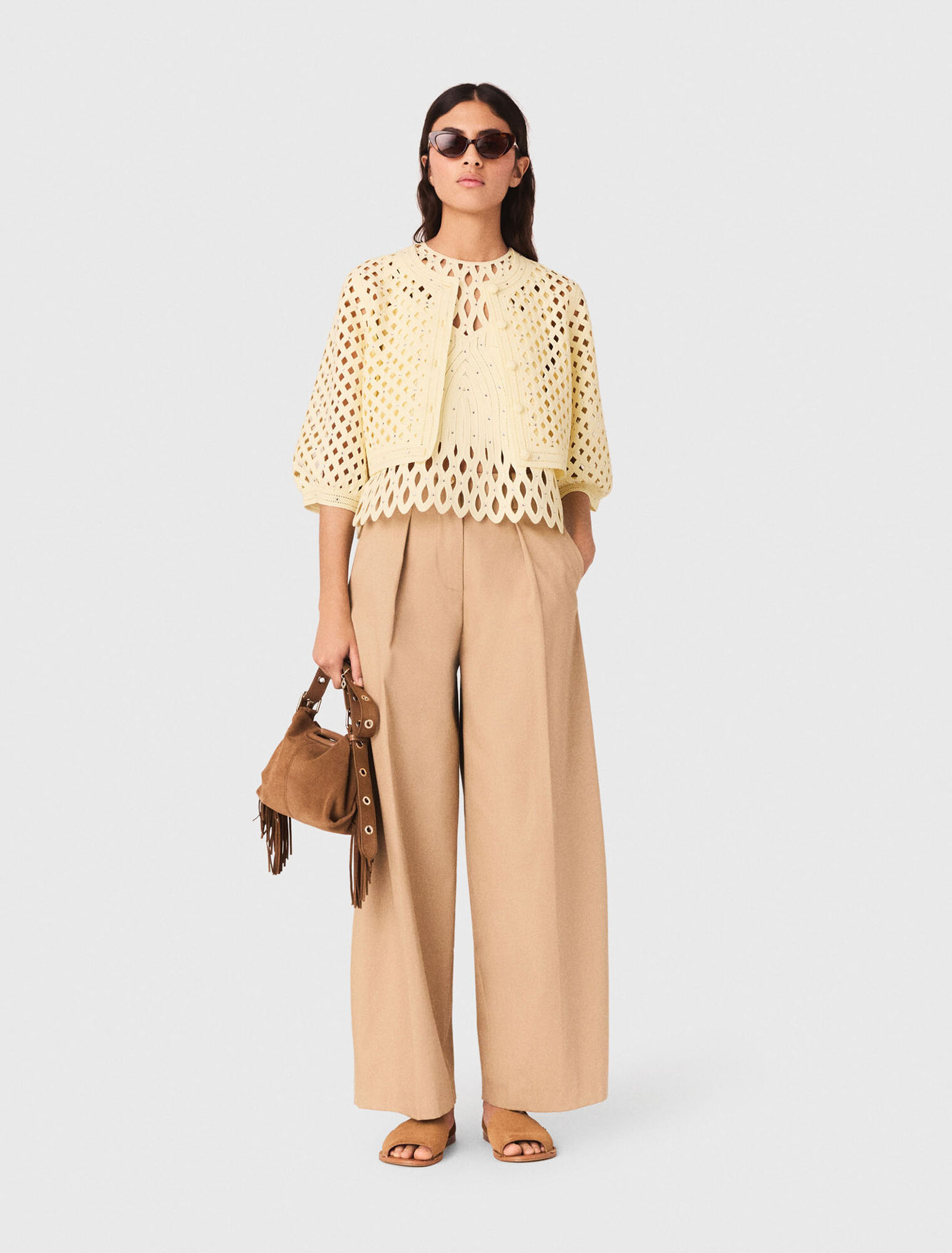 H&auml;kelcardigan mit Strass