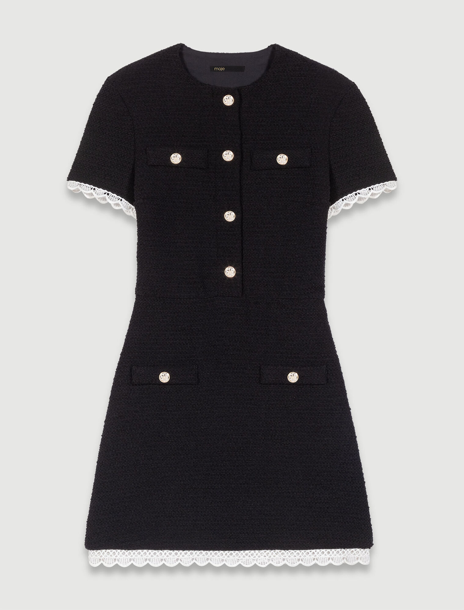 Kurzes Kleid aus Tweed mit Borten