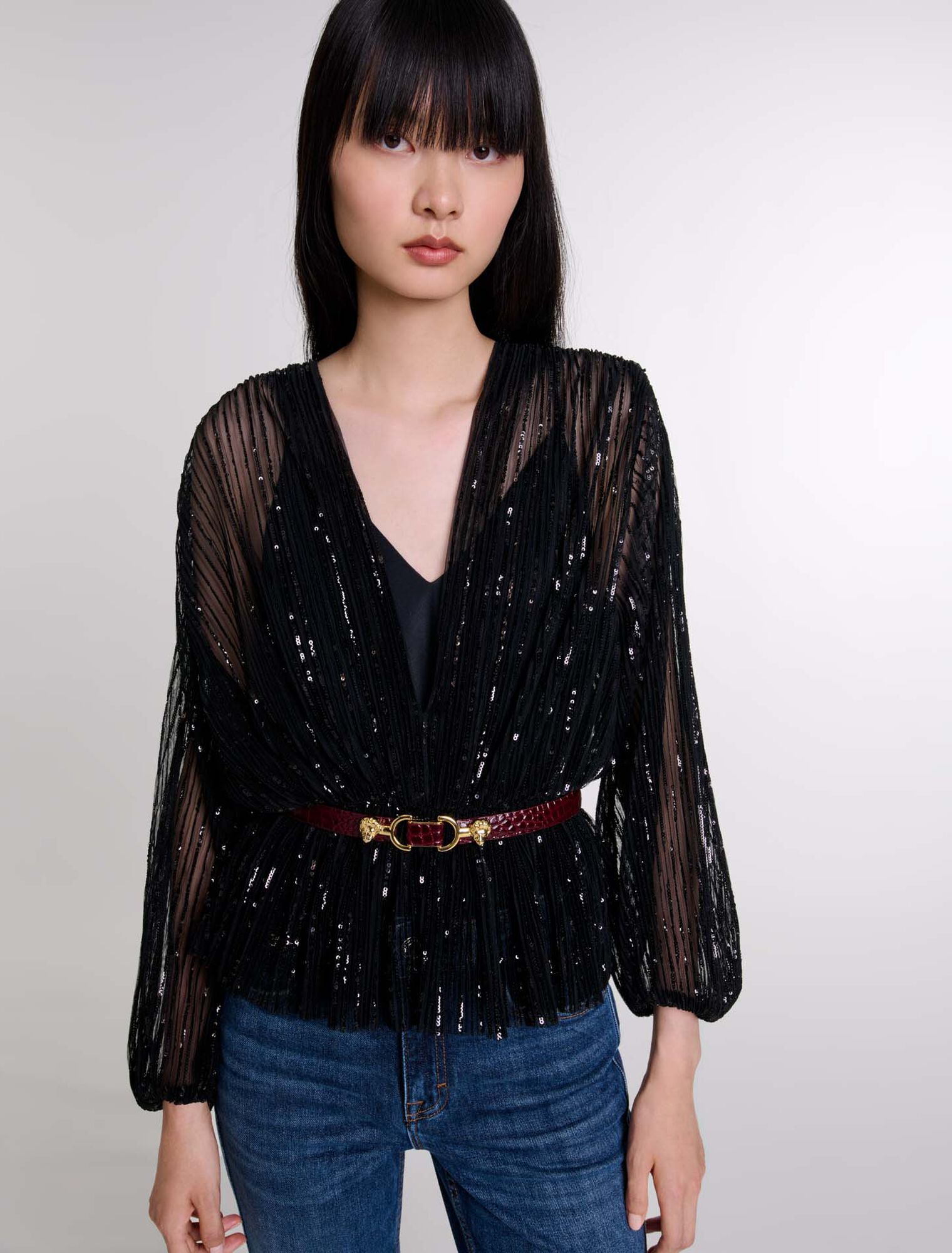 Pailletten-Top mit Gürtel