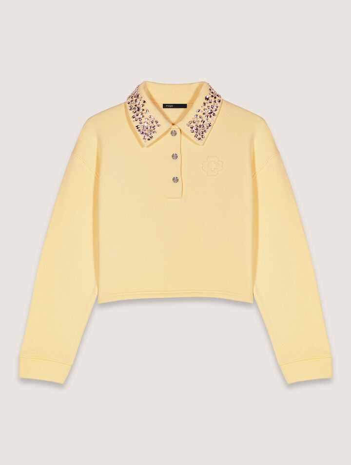 Kurzes Sweatshirt mit Schmuckkragen