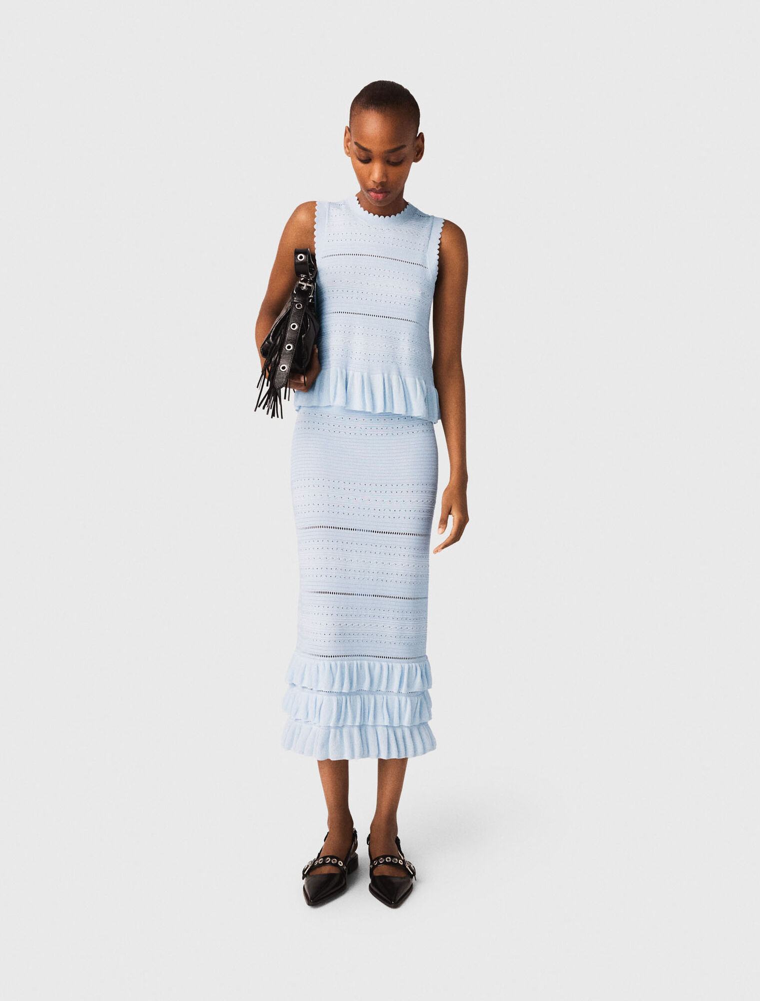 Langer Strickrock mit Volants