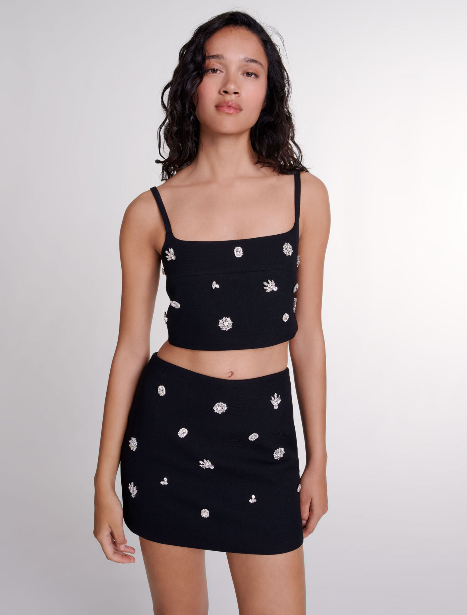 Trompe-l'Œil-Shorts mit Strass
